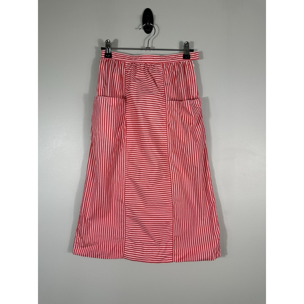 Vintage Albert Nipon Skirt Womens 2 Red Candy Striped Cotton‎ Pockets Retro